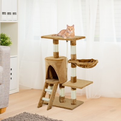 PawHut 37.8" Cat Activity Tree Tower Center Scratching Pet Furniture Brown