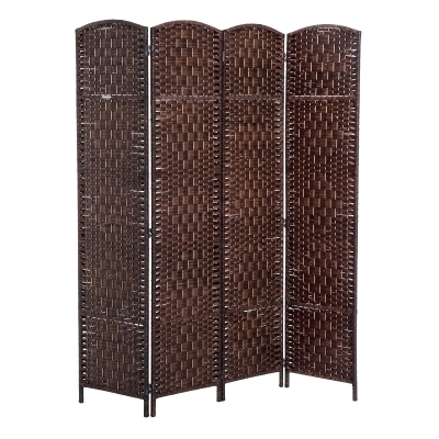 HOMCOM 6' Tall Wicker Weave 4 Panel Room Divider Privacy Screen, Brown