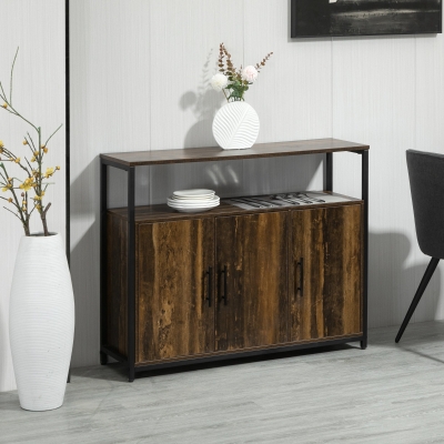 HOMCOM Industrial Kitchen Sideboard, Buffet Cabinet with Storage Open Compartment and Adjustable Shelves for Living Room, Bedroom, Hallway, Rustic Brown