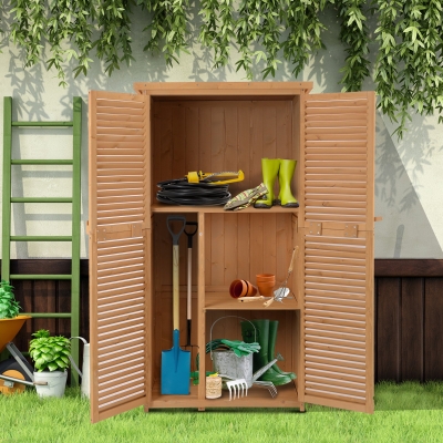 Outsunny 3' x 5' Wooden Garden Storage Shed, Sheds & Outdoor Storage with Asphalt Roof & 2 Large Wood Doors with Lock, Natural
