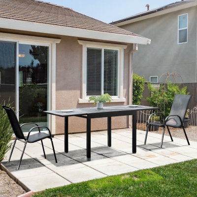 Outsunny Expandable Dining Table Metal Outdoor Slat Table for 4-6 Person Rectangular Lawn Garden Bistro Patio Table with Aluminum Frame, Black