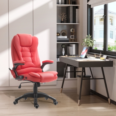 HOMCOM Executive Massage Office Chair Ergonomic Heated Vibrating Faux Leather, Red