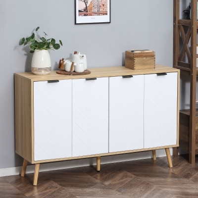 HOMCOM Modern Sideboard, Storage Cabinet, Accent Cupboard with Adjustable Shelves for Kitchen, Dining Room, Living Room, White