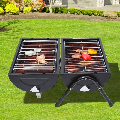 Outsunny Tabletop Portable Charcoal Grill Outdoor Folding Barbecue Grill BBQ Heat Smoker Grilling