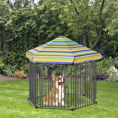 PawHut 48" x 41" Heavy-Duty Outdoor Pet Cage Kennel with Weather-Resistant Polyester Roof, Locking Door, & Metal Frame