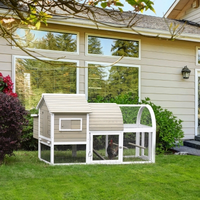 PawHut 66Inches Wooden Chicken Coop Outdoor Hen House Poultry Cage with Removable Tray Nesting Box, Grey