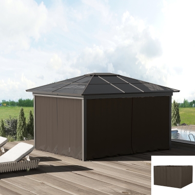 Outsunny 10' x 10' Universal Gazebo Sidewall Set with 4 Panels, Hooks/C-Rings Included for Pergolas & Cabanas, Brown