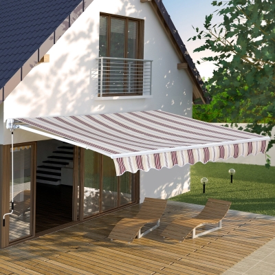 Outsunny 10’x8’ Manual Retractable Patio Awning Water-resistant Sun Shade Outdoor Deck Window Door Canopy Shelter Aluminum Frame Red