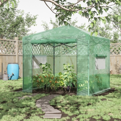 Outsunny 8' x 6' Portable Walk in Greenhouse with Roll-up Door & 2 Windows Outdoor for Plants Garden Foldable Green House Green