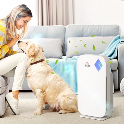 HOMCOM Air Purifiers Large Room 430sqft with 3-Stage Filtration System, Air Monitor, Air Cleaner with 3 Speeds, Remove Smoke Dust Pollen Odors