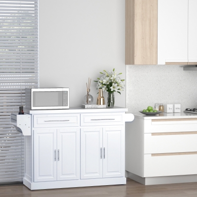 HOMCOM Portable Multi-Storage Rolling Kitchen Island Storage Cart with Stainless Steel Top, White