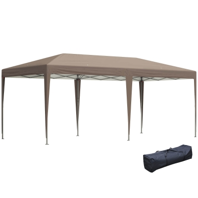 Outsunny 19' x 10' Outdoor Gazebo Pop Up Canopy Party Tent with Carrying Bag, Coffee