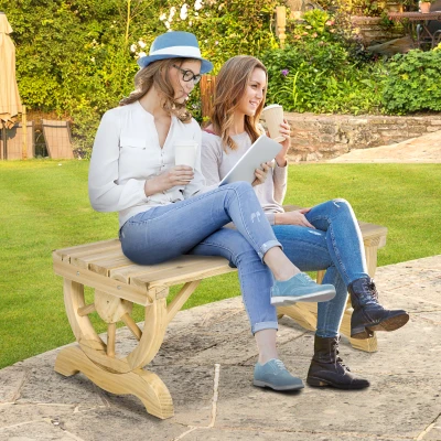 Outsunny 2-Person Outdoor Wagon Wheel Garden Bench, Natural