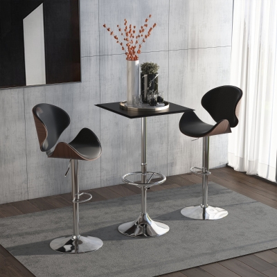 HOMCOM Square Pub Table Counter Bar Table with Faux Leather Tabletop and Adjustable Footrest for Living Room, Kitchen