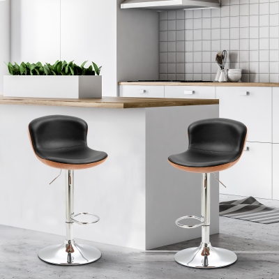 HOMCOM 2 Piece Modern Barstools with Backrest Counter Chairs with Footrest Swivel Black