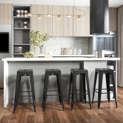 HOMCOM Set of 4 Bar Stools Kitchen Metal Steel Portable Stackable Seat 4pcs Black