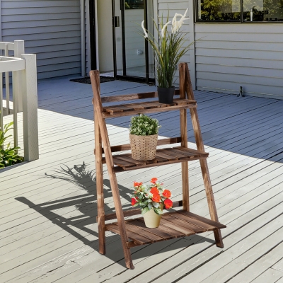 Outsunny 24" x 14" x 37" Wooden 3-Tier Step Style Plant Stand Outdoor Garden Flower Shelf