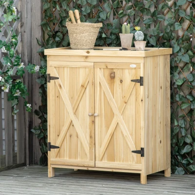 Outsunny Outdoor Storage Cabinet, Tool Shed with Galvanized Top, Natural