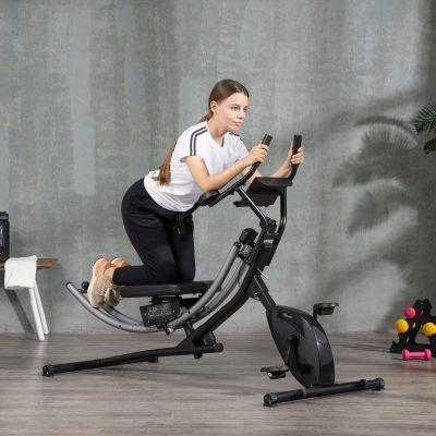 Soozier Ab Machine and Exercise Bike, Multi-functional Ab Workout Equipment Side Shaper w/ Three Adjustable Heights, 8-Level Adjustable Resistance and Two Wheels for Home Gym Strength Training