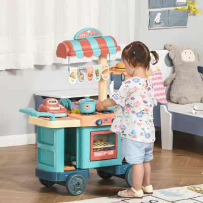 Qaba Kids Kitchen Food Stand with Play Food & Cashier, 3-6