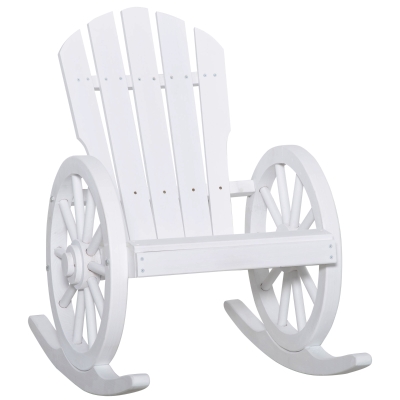 Outsunny Rustic Wood Adirondack Rocking Patio Chair w/ Slatted Design, Wheel Armrests