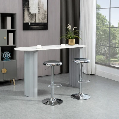 HOMCOM Set of 2 Adjustable Barstools with Footrest, Silver