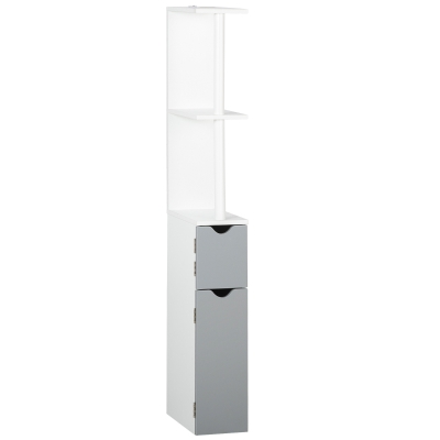 kleankin Tall Bathroom Storage Cabinet with 2 Open Shelves and 2 Door Cabinets, Freestanding Linen Tower, Grey
