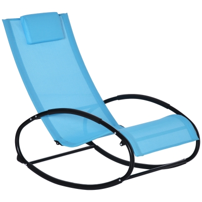 Outsunny Outdoor Patio Rocker Chair w/ Removeable Pillow & Safety Stoppers Porch Light Blue