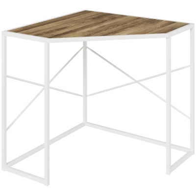 HOMCOM Corner Computer Desk with Steel Frame for Small Spaces, Writing Desk for Workstation, White