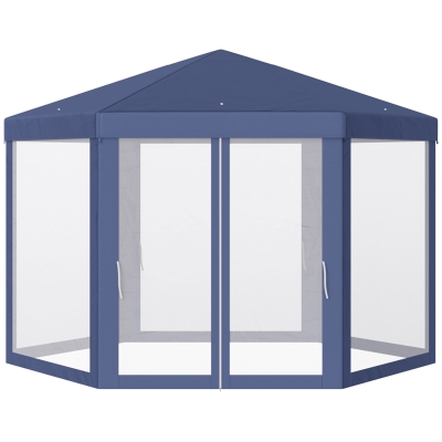 Outsunny Outdoor Cathedral Style Roof Party Gazebo with Mesh Walls - Blue