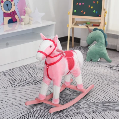 Qaba Kids Plush Rocking Horse Pony, Pink with Sounds