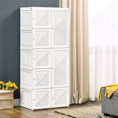 HOMCOM Portable Wardrobe Closet with Cube Compartments & Rod, White