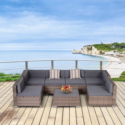 Outsunny 7-Piece Patio Furniture Sets Outdoor Wicker Conversation Sets All Weather PE Rattan Sectional sofa set, Grey