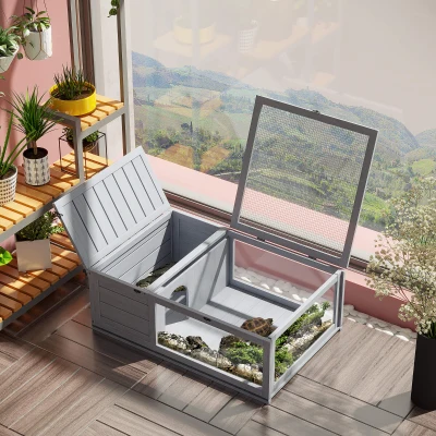 PawHut Wooden Reptile Cage with Slide-out Tray, 3 Windows