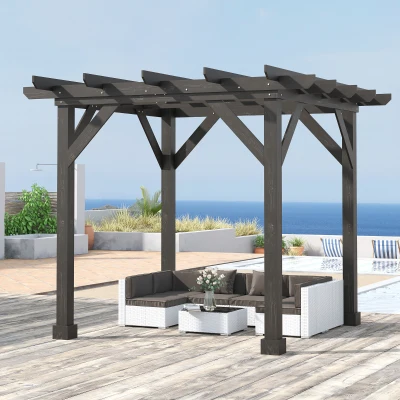 Outsunny 10' x 10' Weather-Resistant Cedar Wood Pergola, Black