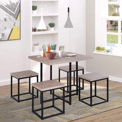 HOMCOM 5-Piece Dining Set, Square Kitchen Table with Stools