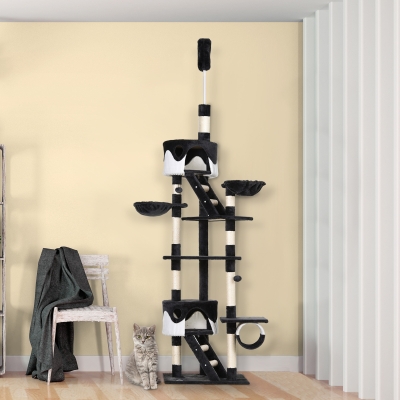 PawHut 94"-102" Huge Cat Tree Ceiling High Cat Condo Multi-Level Scratching Post Activity Center