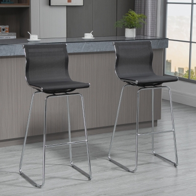 HOMCOM DUO Bar Stool Pub Chair Set Dining Stools w/ Backrest Steel Legs Breathable Mesh Seat for Kitchen Island Counter Modern Elegant, Black