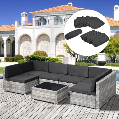 Outsunny 14pcs Sofa Cushion Cover Set Outdoor Patio Rattan Sofa Cushion Polyester Cover Replacement No Cushion Padding Included 6 Seat Cushion Cover & 8 Back Cushion Cover, Grey