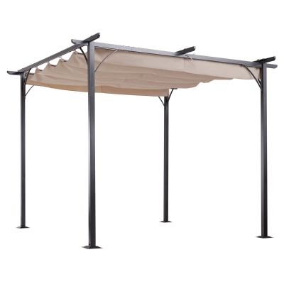 Outsunny 10' Outdoor Patio Classic Pergola Gazebo with Retractable Canopy Cover and Steel Frame