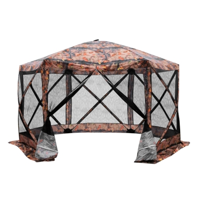 Outsunny 6-Sided Hexagon Pop Up Party Tent Gazebo with Mesh Netting Walls & Shaded Interior, 12' x 12', Flower