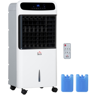 HOMCOM 32" Mobile Air Cooler, 3-In-1 Evaporative Ice Cooling Fan Water Conditioner Humidifier Unit with Remote, Timer, Oscillating, LED Display, 3.2gal Water Tank for Home Office Bedroom