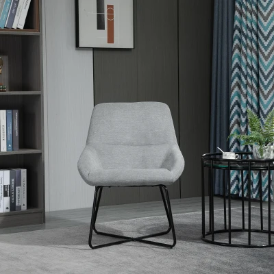 HOMCOM Modern Accent Chair, Fabric Mid Back, Gray/Black