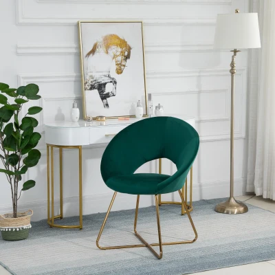 HOMCOM Modern Velvet Accent Chair, Green with Gold Legs