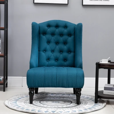 HOMCOM Tufted Wingback Accent Chair, Dark Blue