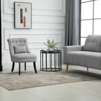 HOMCOM Small Button-Tufted Accent Chair, Gray Fabric