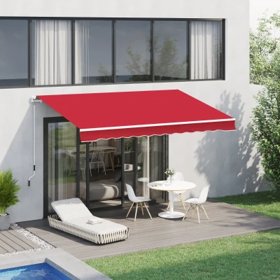 Outsunny 12' x 10' Retractable Awning, Wine Red Outdoor Sunshade
