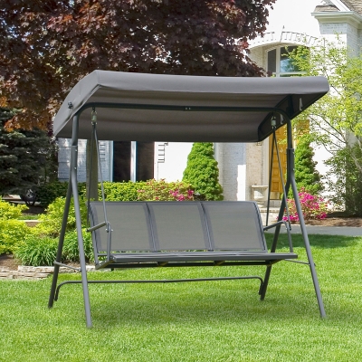 Outsunny 3-Seater Swing Chair Covered Garden Hammock A-Frame Outdoor Porch Glider Sling Seat with Adjustable Canopy Cover, Grey