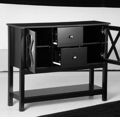 HOMCOM Modern Sideboard, Glass Door Buffet Cabinet with Storage Drawers, and Adjustable Shelves, Console Table for Living Room, Kitchen, Entryway, Black