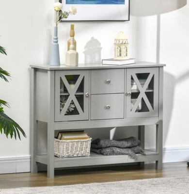 HOMCOM Modern Sideboard, Glass Door Buffet Cabinet with Storage Drawers, and Adjustable Shelves, Console Table for Living Room, Kitchen, Entryway, Grey